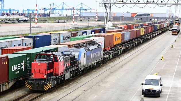 Freight train at a Rotterdam terminal