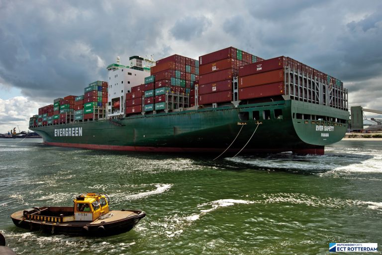 The Ever Safety (IMO: 9300465) is a container vessel registered and sailing under the flag of Panama. Her gross tonnage is 7524. Length overall (LOA) is 299.99 m, beam is 42.8 m. Her container capacity is 7024 TEU. (Photo: Hutchison Ports ECT Rotterdam)