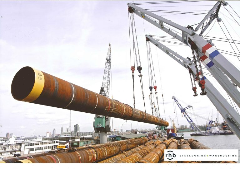 Steel piles loading RHB Stevedoring & Warehousing